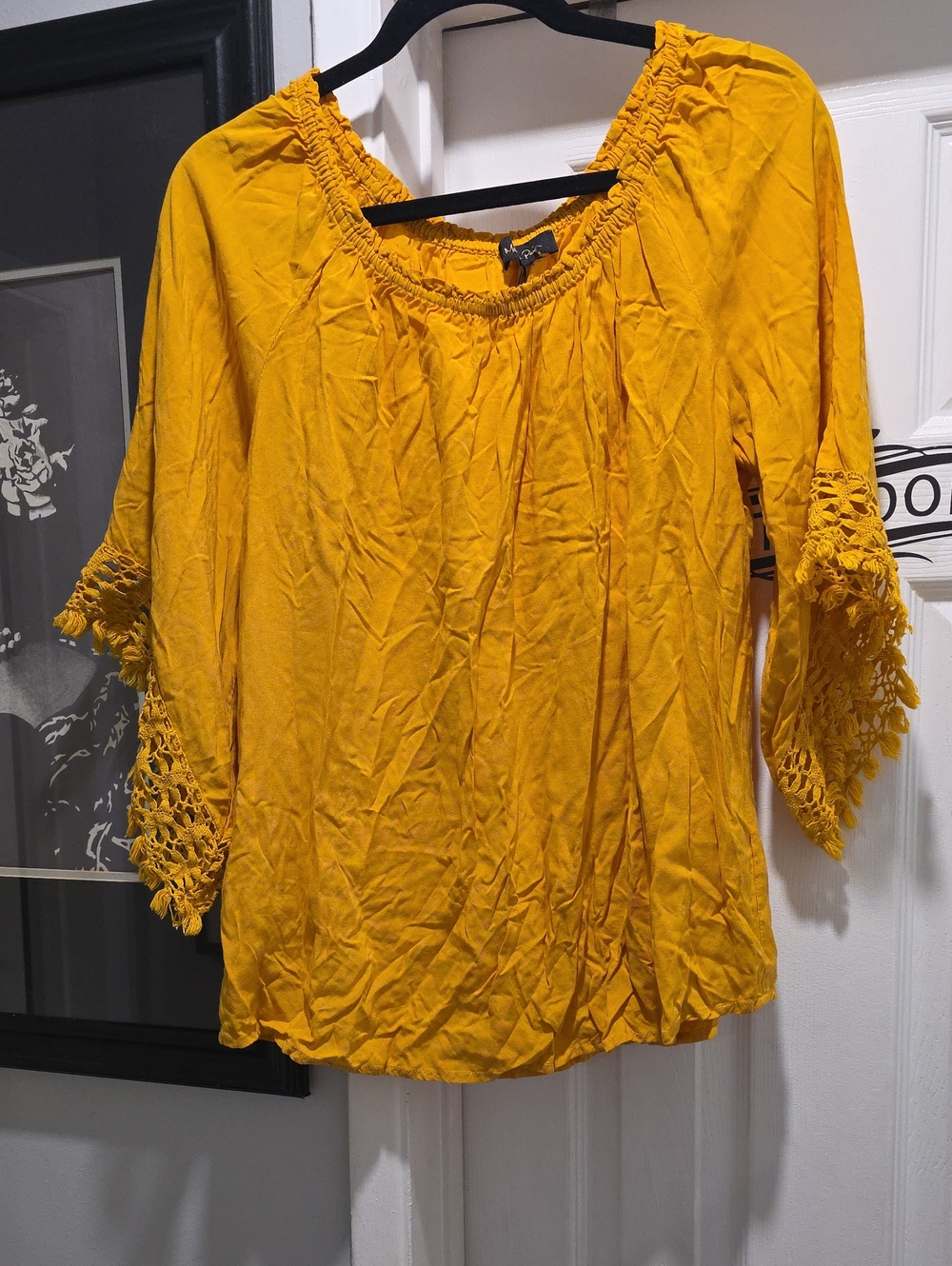 Melissa Yellow Crochet-Sleeve Peasant Top